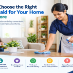 Professional housemaid cleaning a modern home while a family relaxes, illustrating house maid services in Bangalore